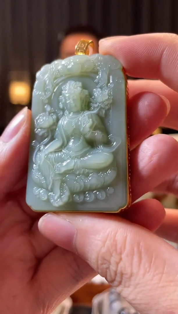 和田玉18K金镶嵌吊坠(不含链)挂件