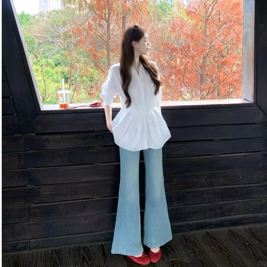 2025春季新款时尚衬衫小众设计感收腰显瘦休闲百搭洋气长袖衬衫女