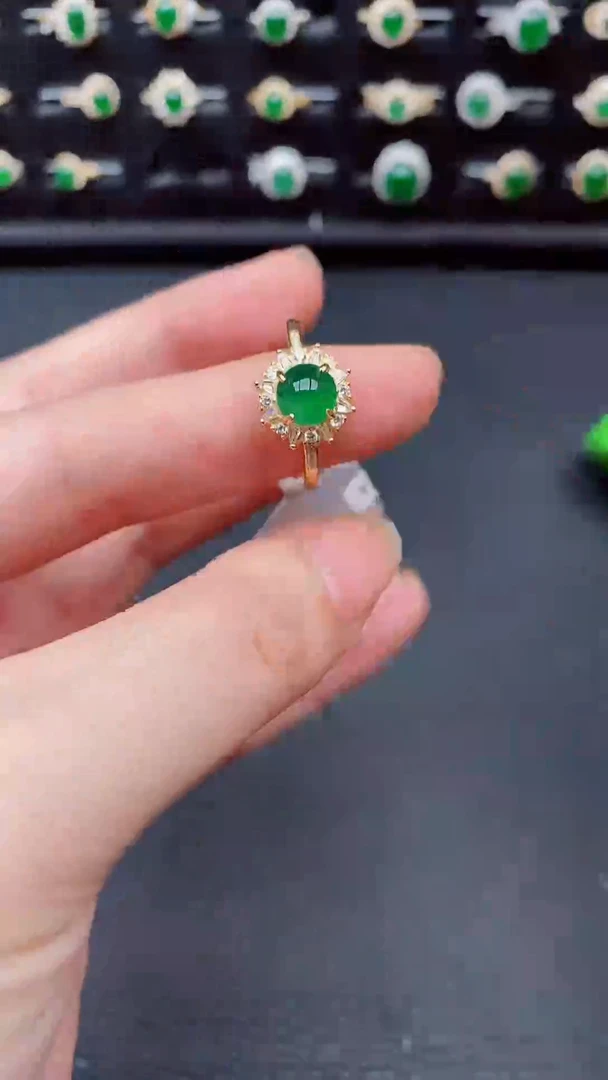 银S925镶嵌戒指翡翠天然a货翡翠33