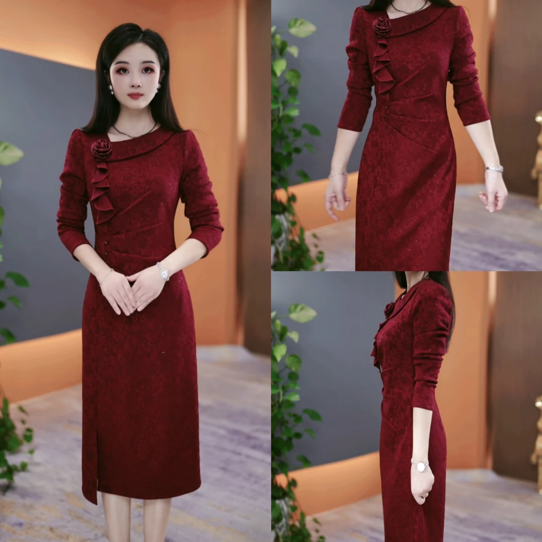 冬季加绒加厚连衣裙2025冬季气质韩版显瘦百搭收腰裙子YX25K3500