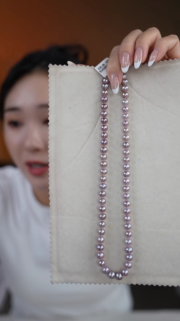 颈饰银S925镶嵌淡水珍珠紫金炫色 无核 7-7.3