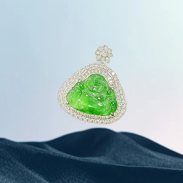 翡翠佛公项链吊坠满绿弥勒佛挂件F9459多样性发其一QD
