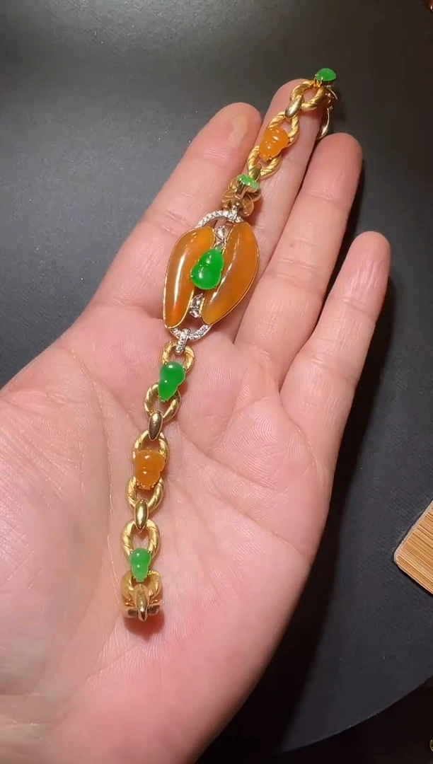 18K金镶嵌手链翡翠翡翠黄翡手链