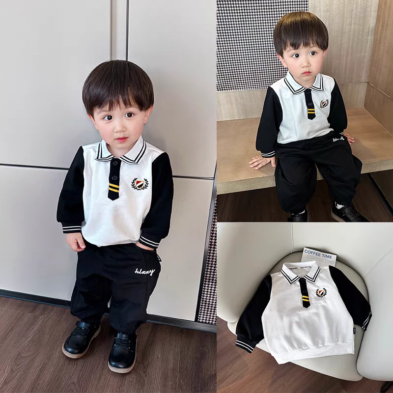 31309男女童卫衣春秋儿童拼色学院风打底衫小童洋气上衣