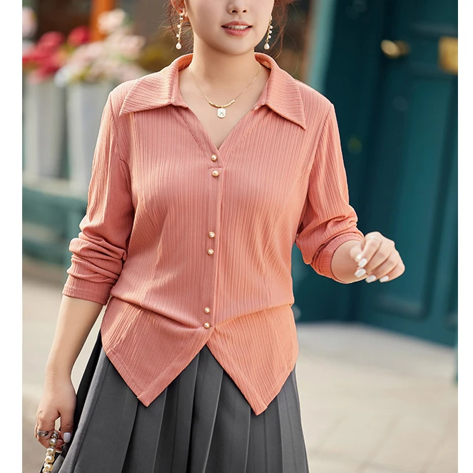 【显瘦修身针织衫】MsShe大码女装春装高弹坑条上衣J~M2402003