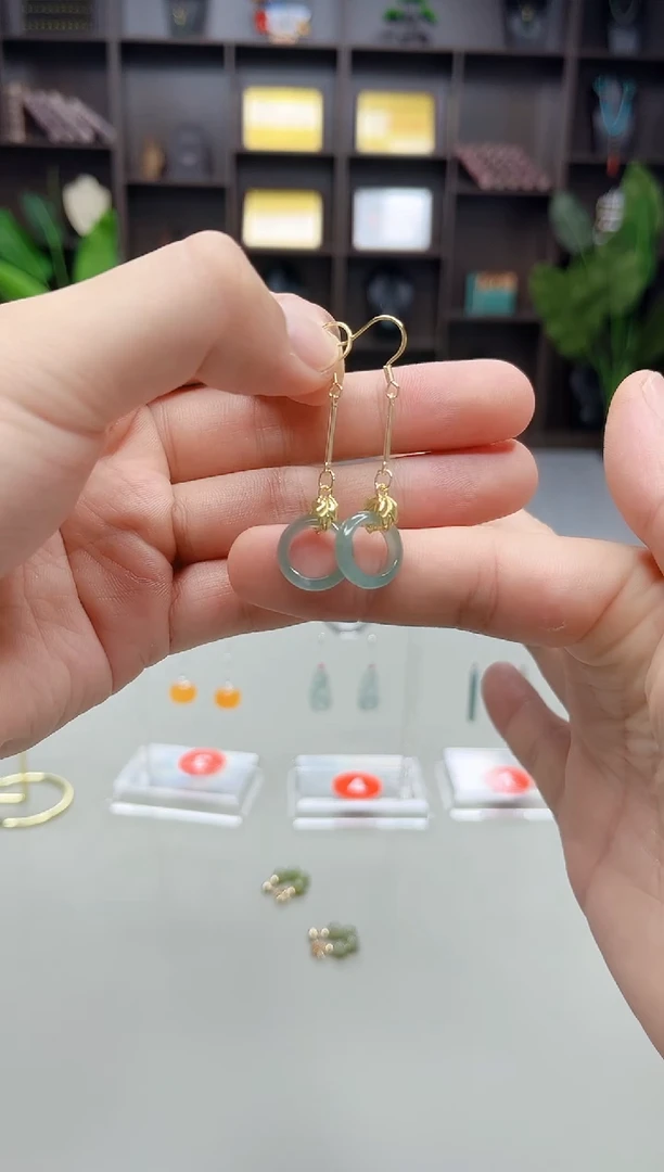 银S925镶嵌翡翠耳饰X37