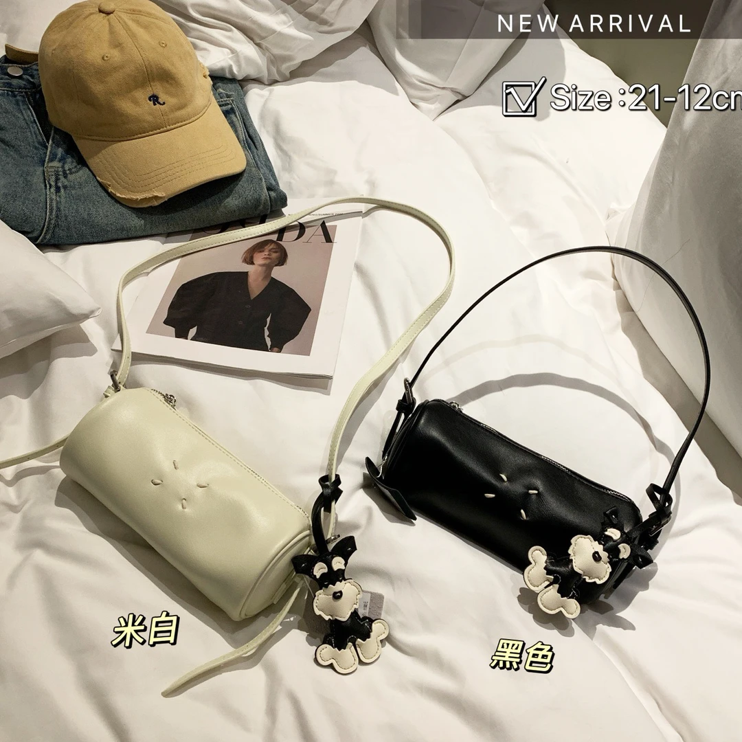 时尚真皮笔筒包手拎小包女高级感小众设计腋下包精致斜挎包圆筒包