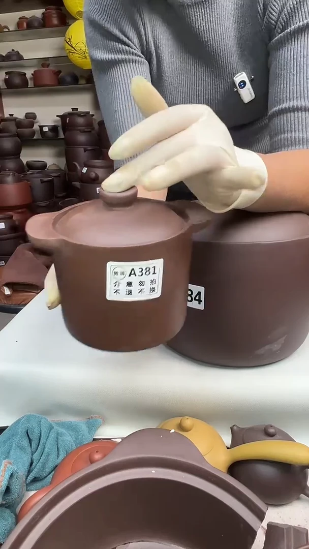 宜兴紫砂微瑕隔水炖盅500CC，一对