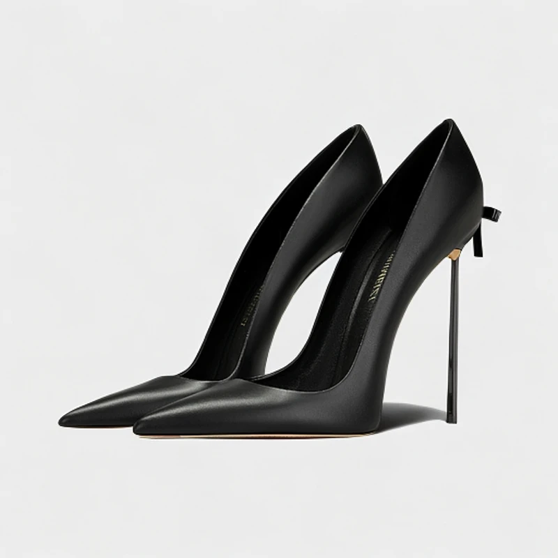 高级感黑色2025春夏新款高跟鞋绝美细跟百搭尖头设计职业工作单鞋