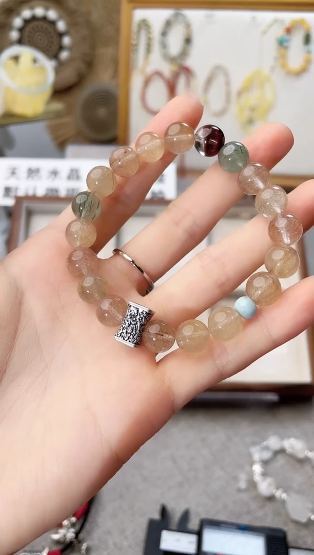 银S925镶嵌手串水晶典*彩发晶手串