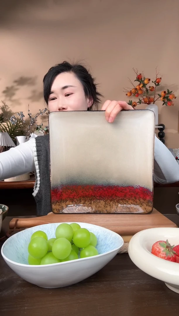 【闪购商品】瓷片10.5英寸窑变拼色大方盘微瑕