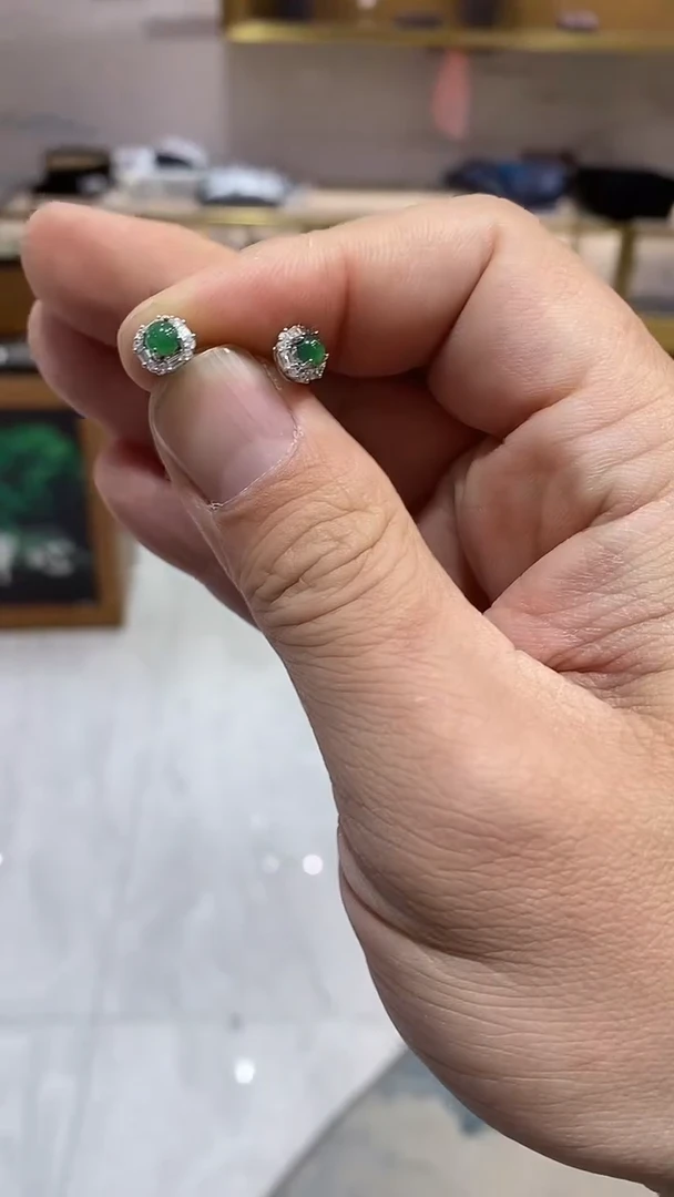 【闪购商品】翡翠耳饰银S925镶嵌实体清货