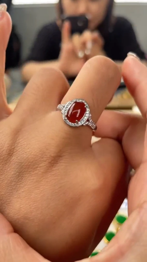 翡翠戒指银S925镶嵌缅甸A货翡翠