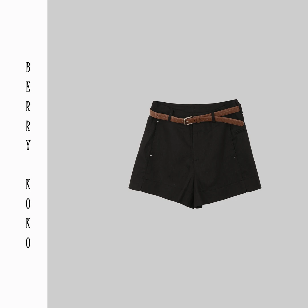 夏款百搭高品质老钱风100亚麻工装立体剪裁短裤 （配腰带）251150