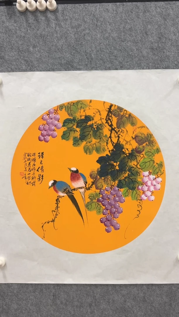 国画李文峰三尺斗方花鸟