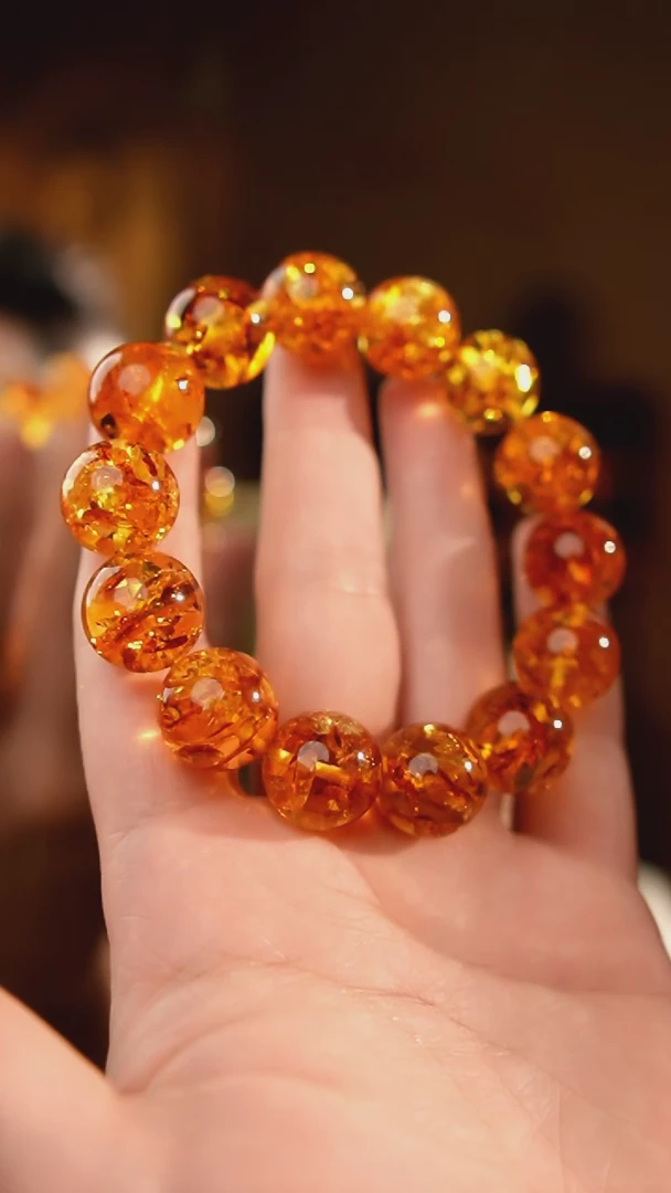 琥珀颈饰未镶嵌15+花珀手串爆满花