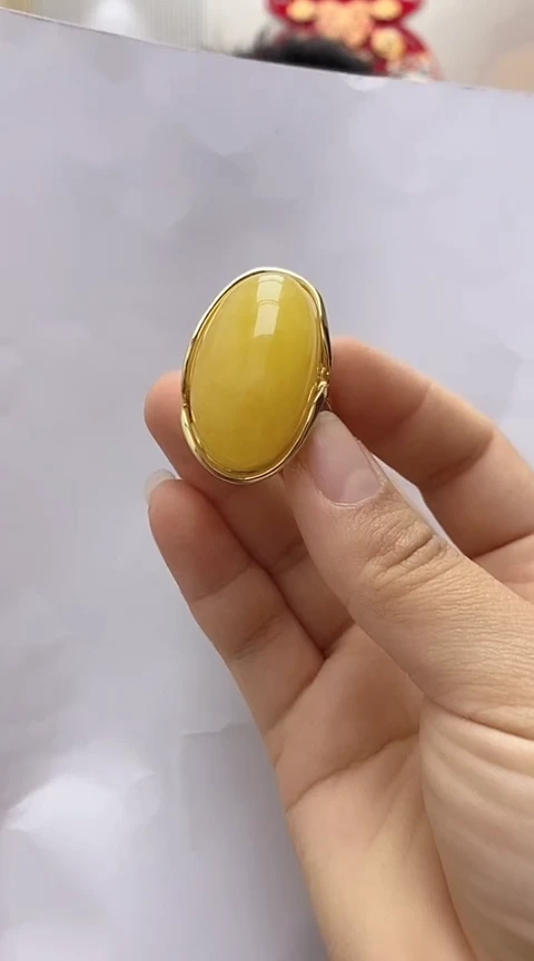 【闪购商品】琥珀裸石银S925镶嵌蜜蜡戒指