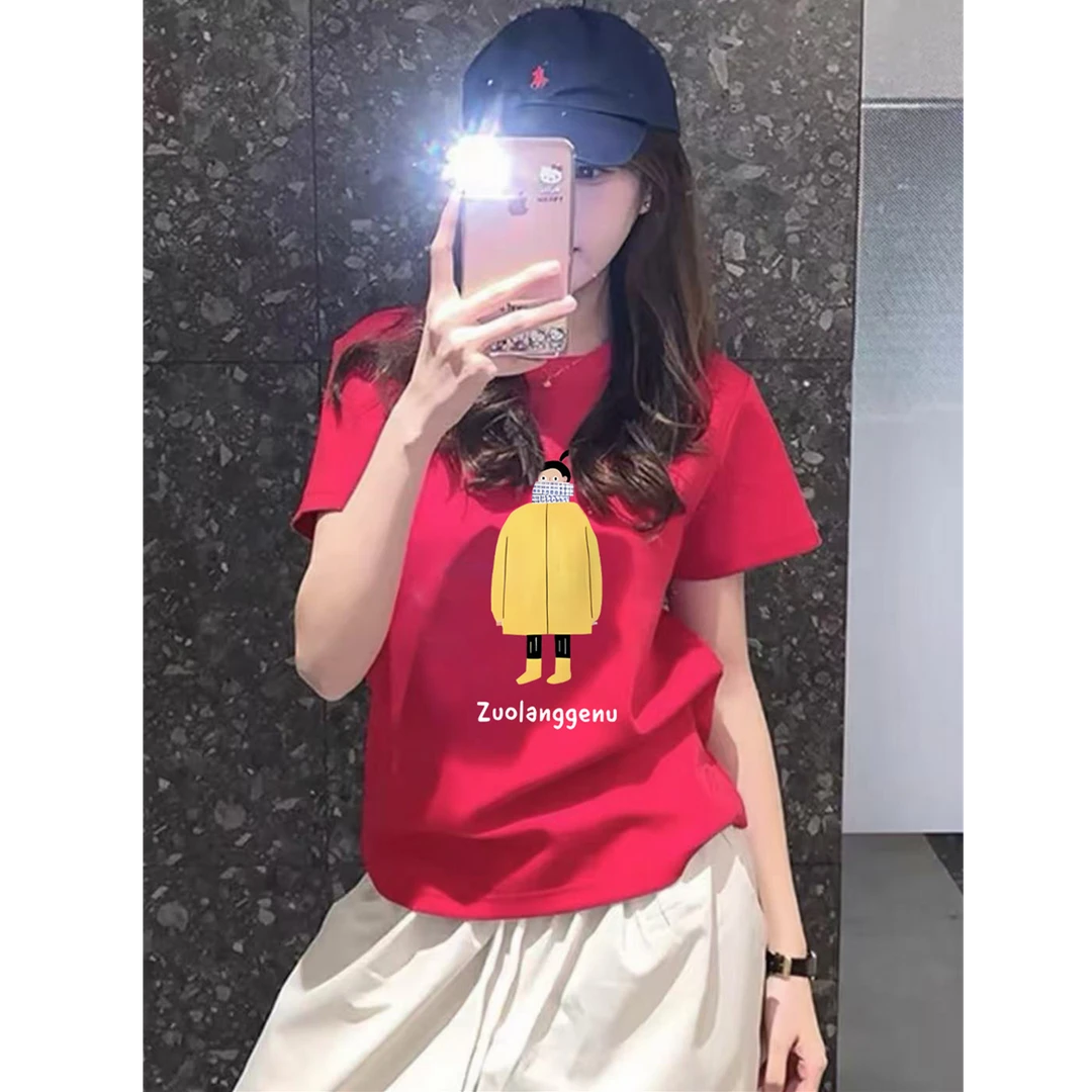 正肩减龄小个子t恤女短袖2025夏季爆款洋气时尚百搭显瘦圆领上衣