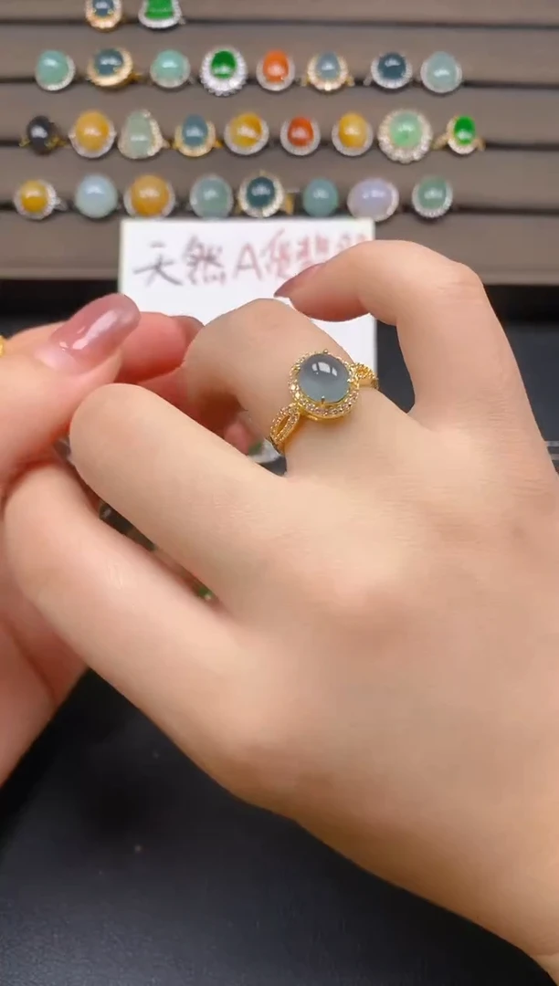 翡翠戒指银S925镶嵌10