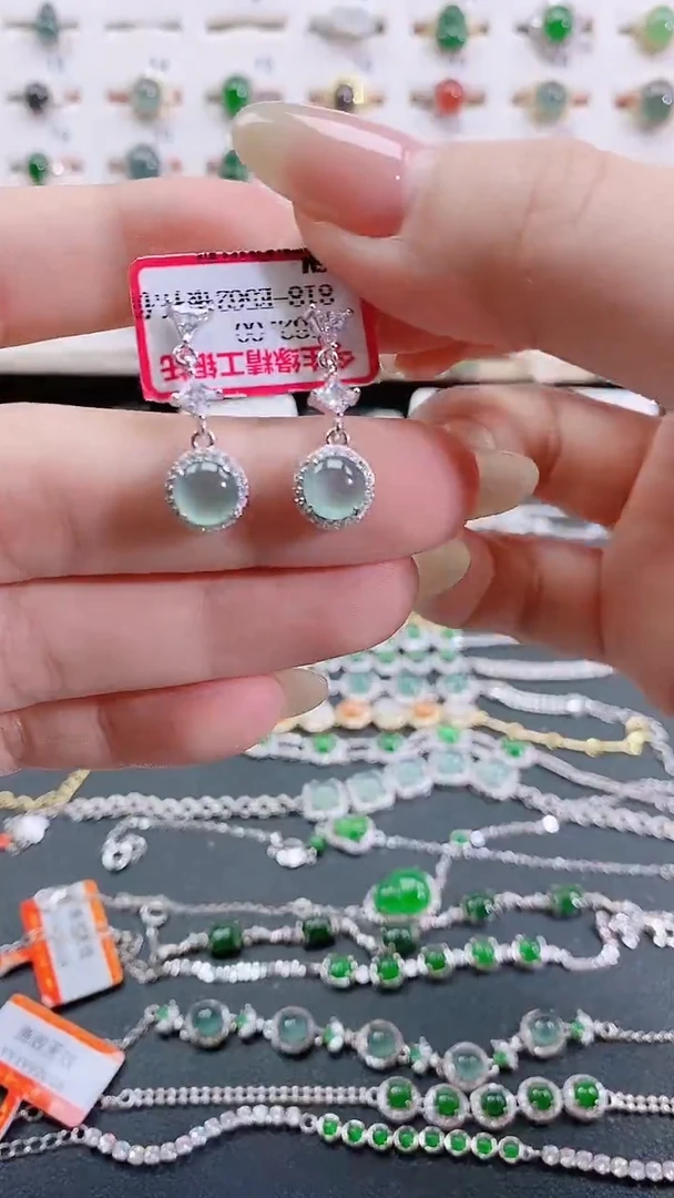 银S925镶嵌翡翠耳饰天然翡翠