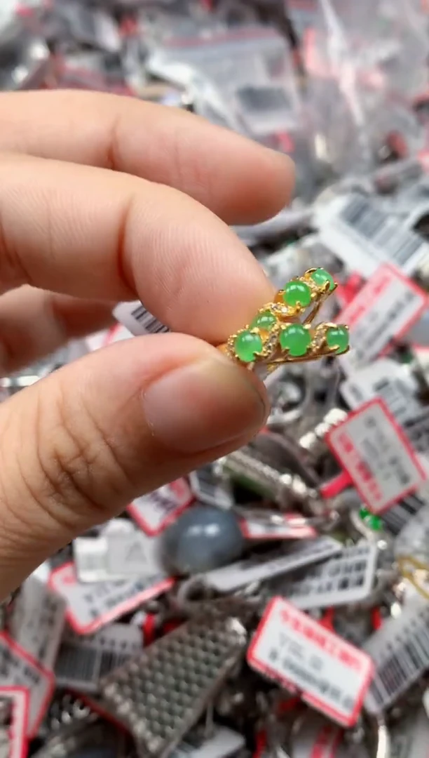 银S925镶嵌戒指翡翠天然A货缅甸翡翠