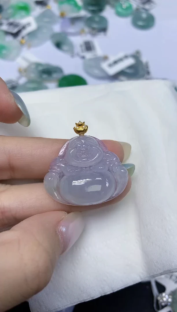 翡翠18K金镶嵌颈饰天然缅甸翡翠A货