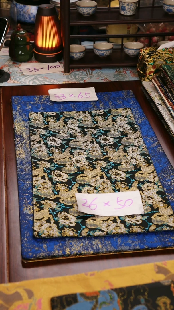 【麒麟牡丹双面】中国风干泡织锦茶席33*65