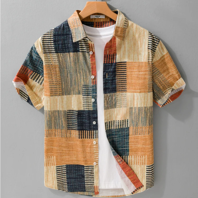 Cebrodz油画感潮牌印花男士衬衫短袖夏天旅游休闲寸衣个性设计感