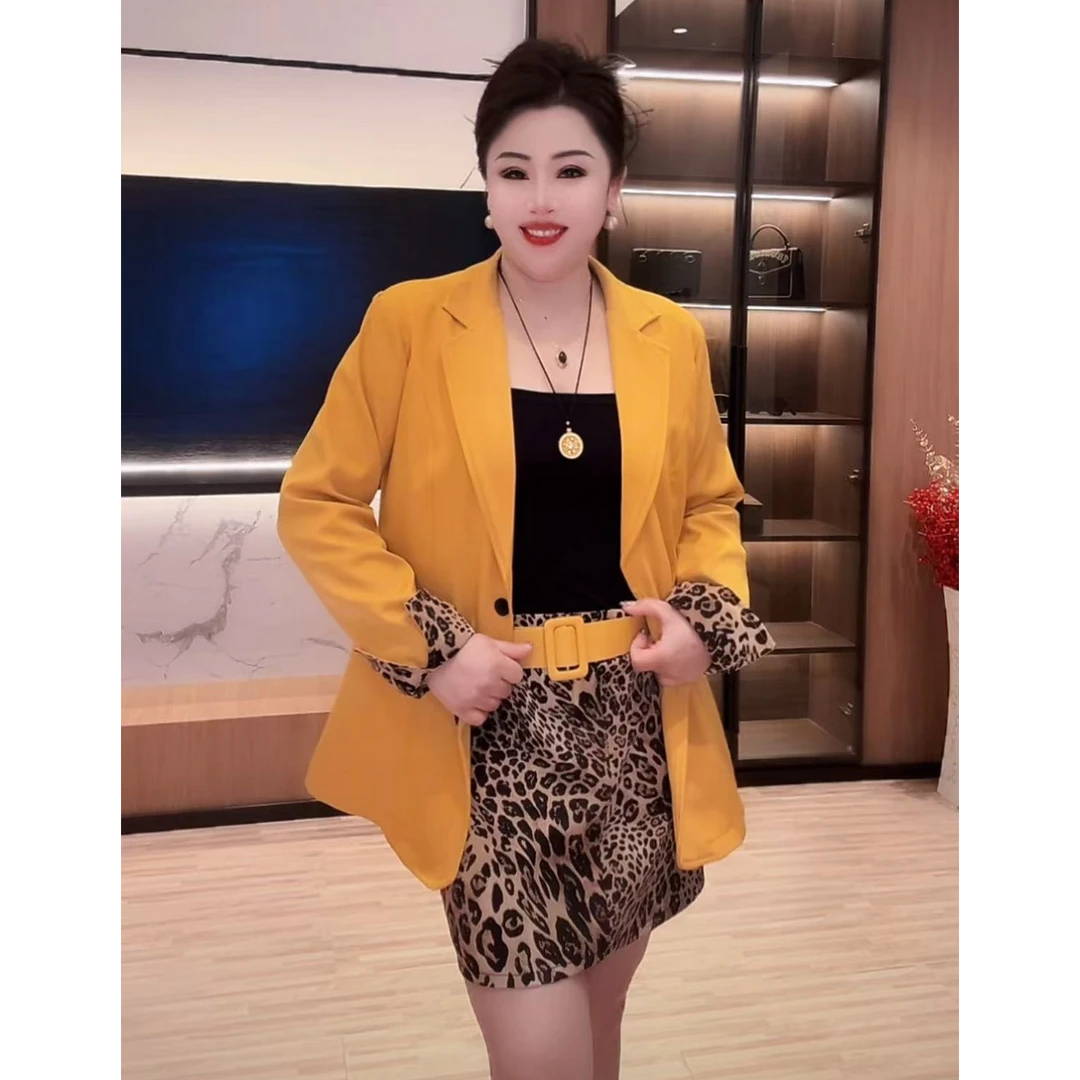 68022 时尚套装女豹纹西装气质春新款西服外套两件套修身显瘦女NJ