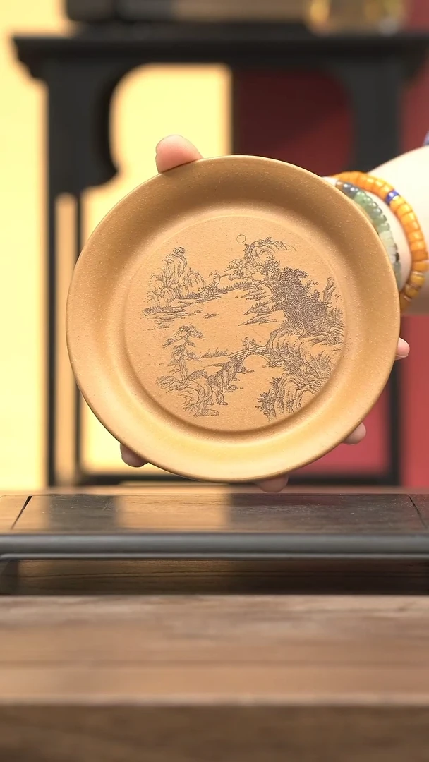 茶壶紫砂茶宠-刻山水盘