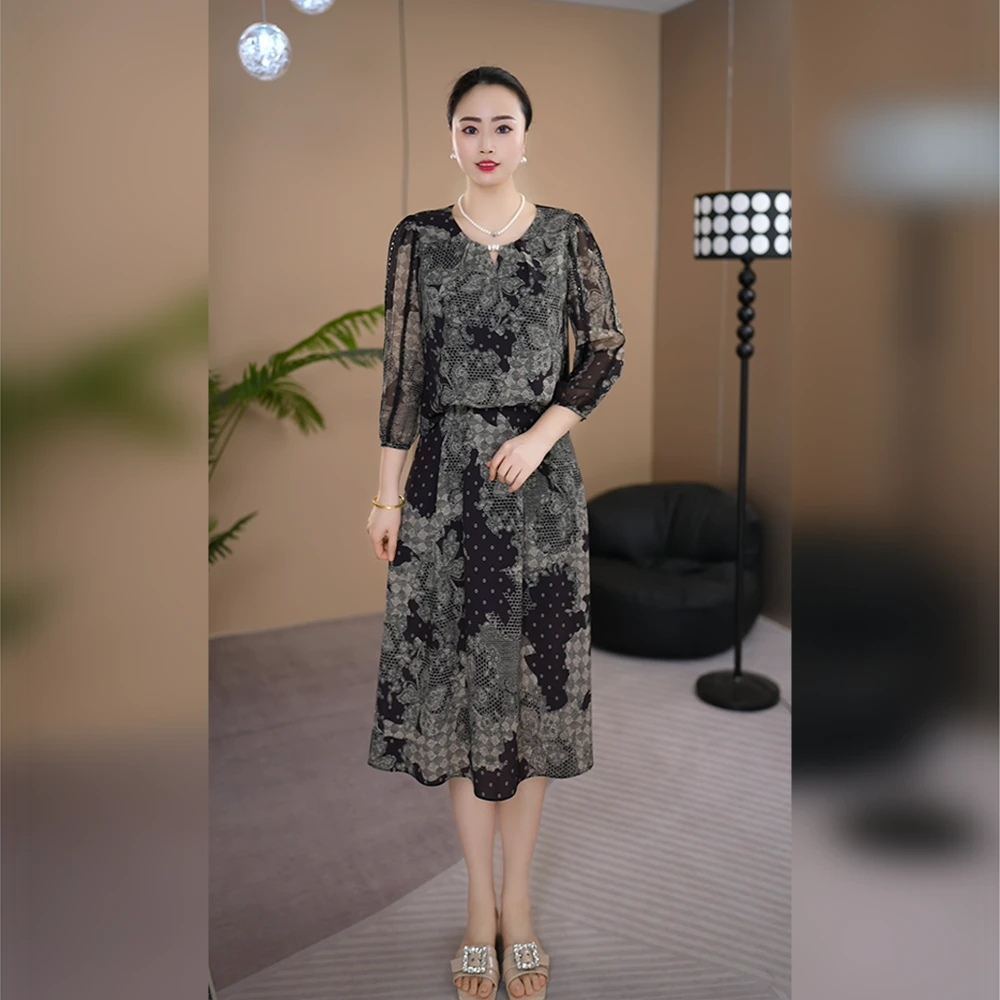 妈妈洋气高贵连衣裙时尚轻奢高级感端庄大气国风水墨画A字裙