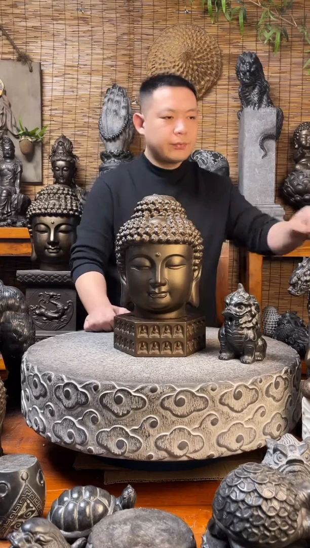 石材天然青石雕刻25佛头加底座