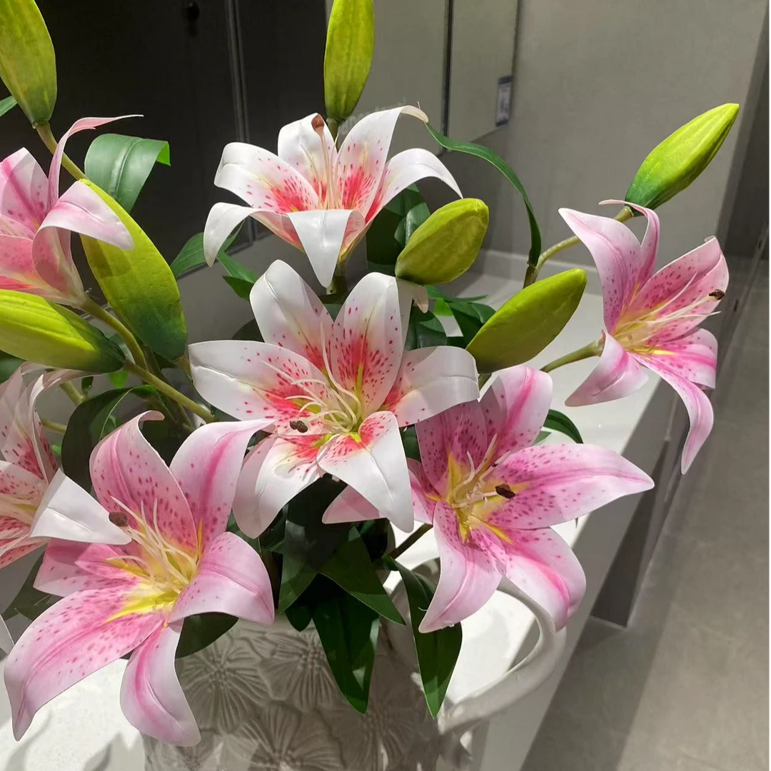 百合仿真花 胶片2头百合 客厅阳台装饰摆件