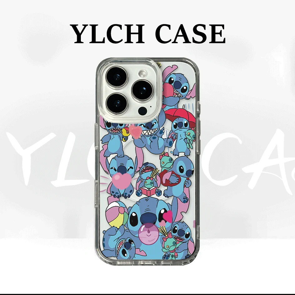 可爱满屏史迪奇手机壳适用苹果16防摔15plus高级11潮流新款XS透明