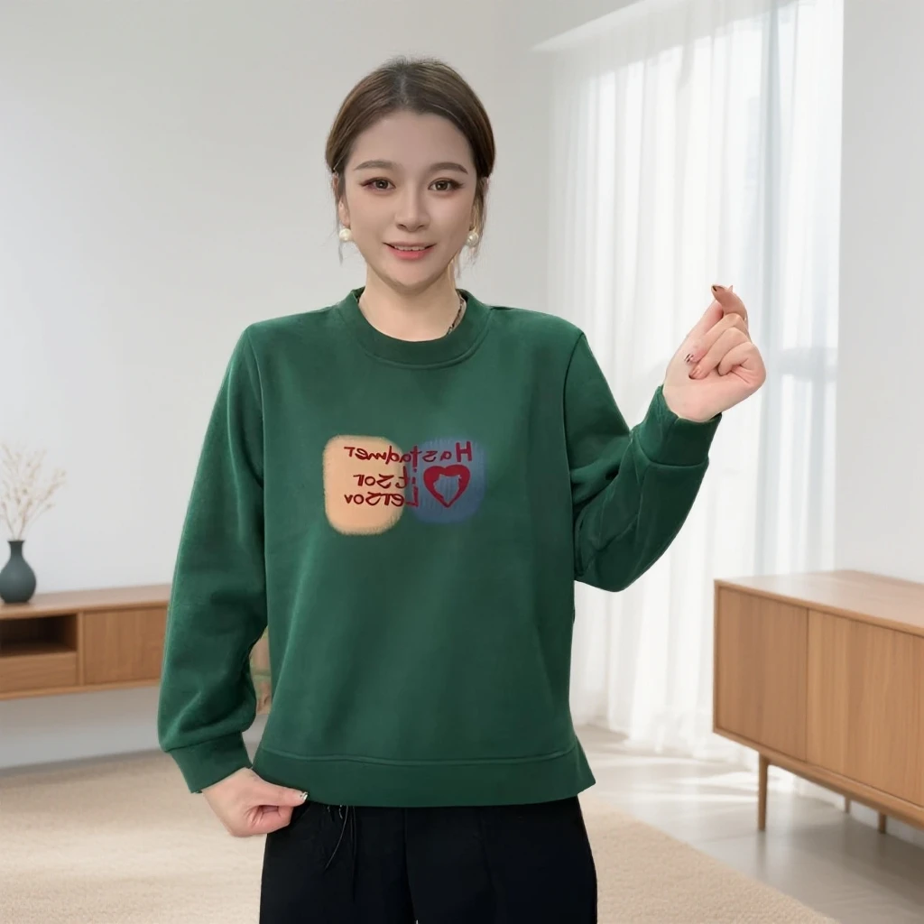 秋冬加绒加厚时尚字母印花卫衣显瘦减龄长袖女士圆领上衣