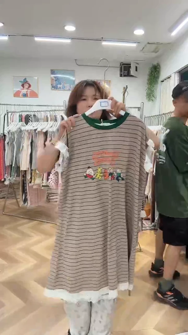 棉咖色类条睡裙170斤以下