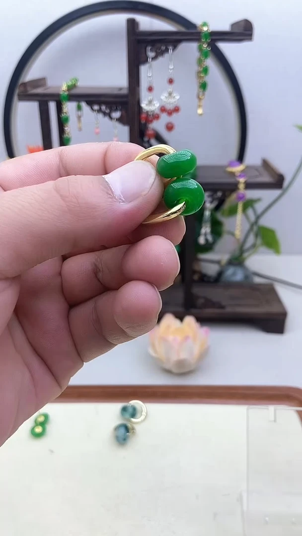 翡翠14K金镶嵌耳饰120号