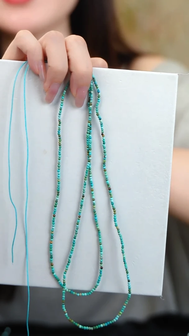 天然原矿绿松小米珠项链