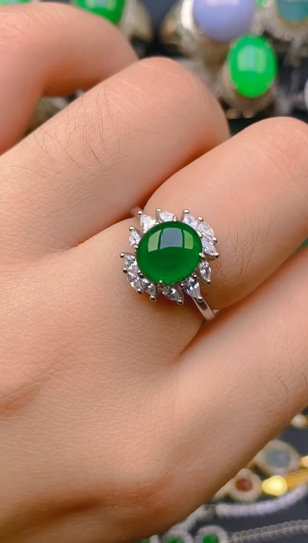 【闪购商品】翡翠戒指银S925镶嵌天然A货翡翠1