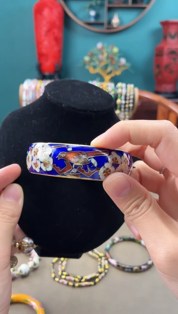 用****1景泰蓝喜上眉梢开口镯 宝蓝