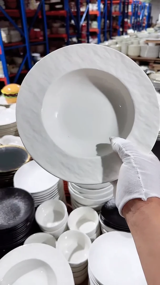 陶瓷岩石纹亮面草帽深盘微瑕 凑满20元包邮