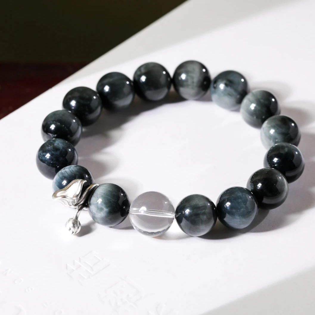【意婵】（11mm）天然高品鹰眼石单圈手串白水晶-911313