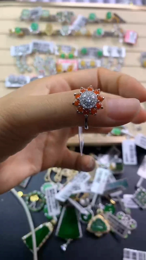 翡翠戒指银S925镶嵌翡翠 蛋面 银S925镶嵌