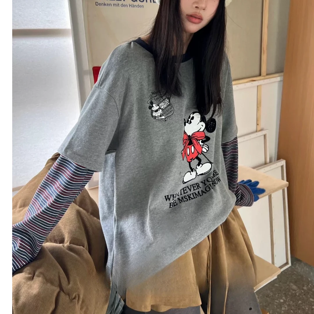 小乔家假两件袖拼接长袖T恤