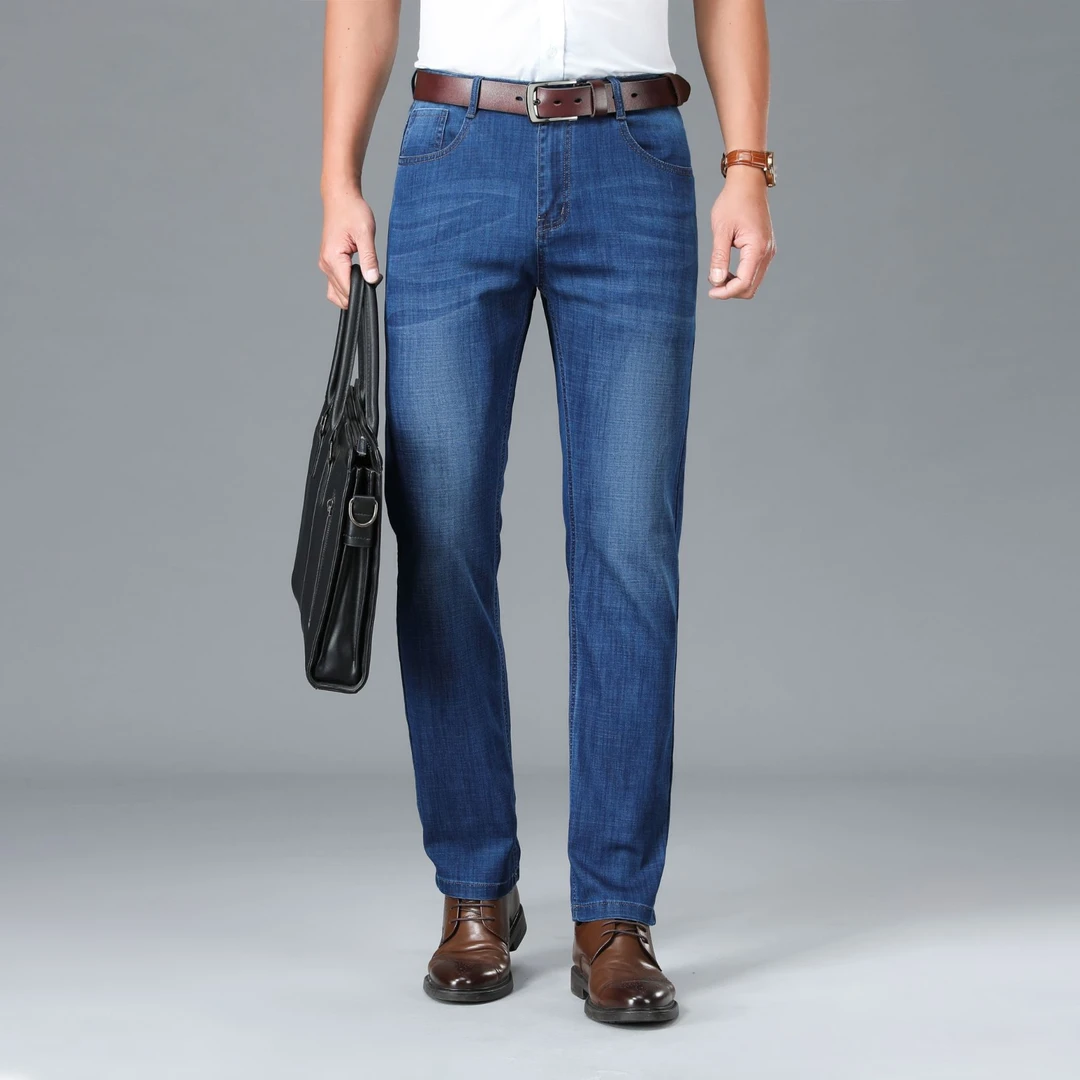 苹果夏季商务薄款宽松休闲直筒男士牛仔裤弹力修身高腰男士长裤