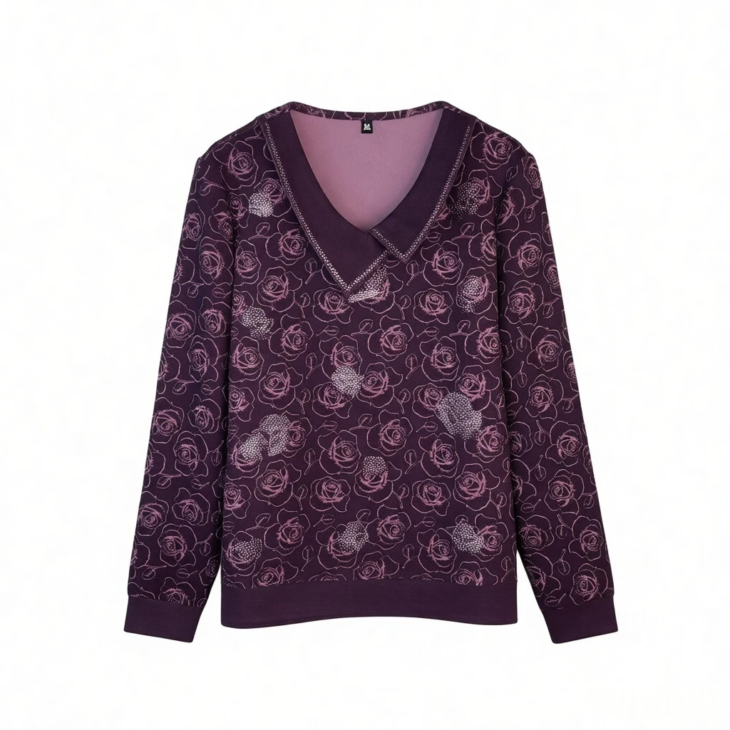 秋冬新款百搭潮流时尚宽松大码T恤打底衫雕花女装85842