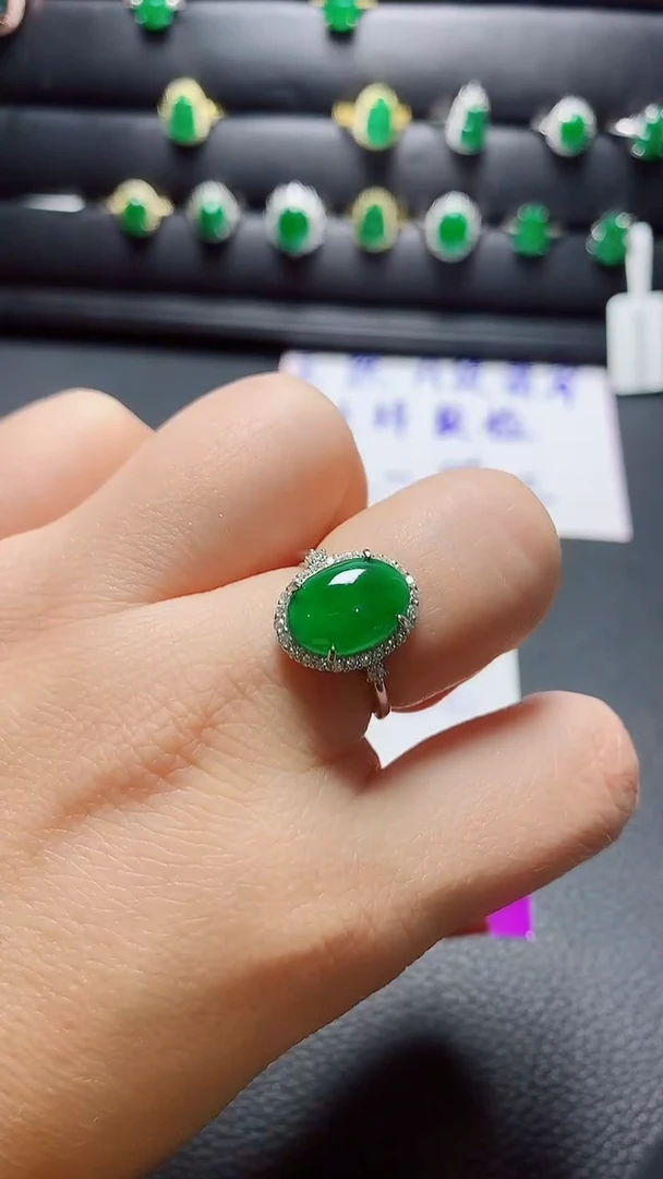 银S925镶嵌戒指翡翠天然翡翠A货s925银镶