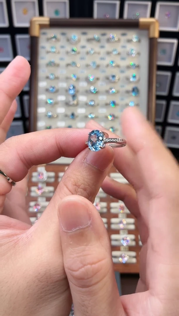 银S925镶嵌戒指海蓝宝石1444