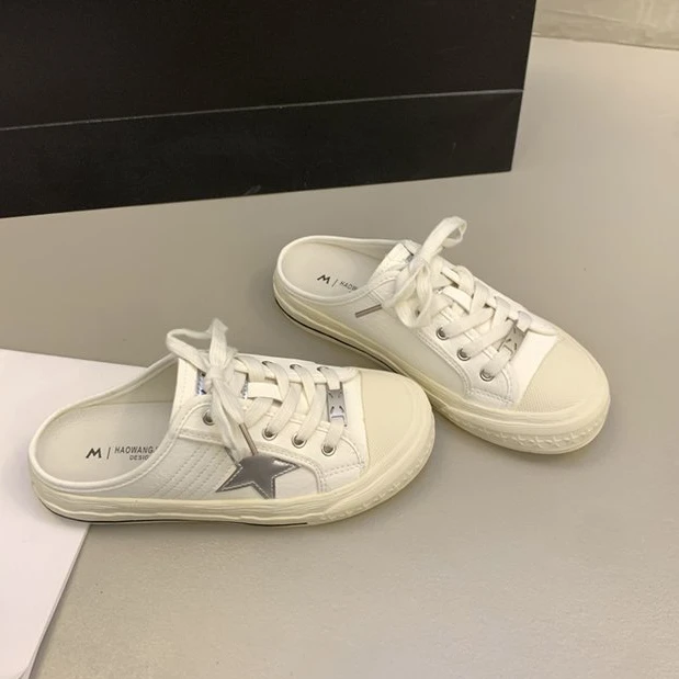 包头半拖鞋女外穿港风复古脏脏鞋2025新款平底休闲懒人凉拖鞋