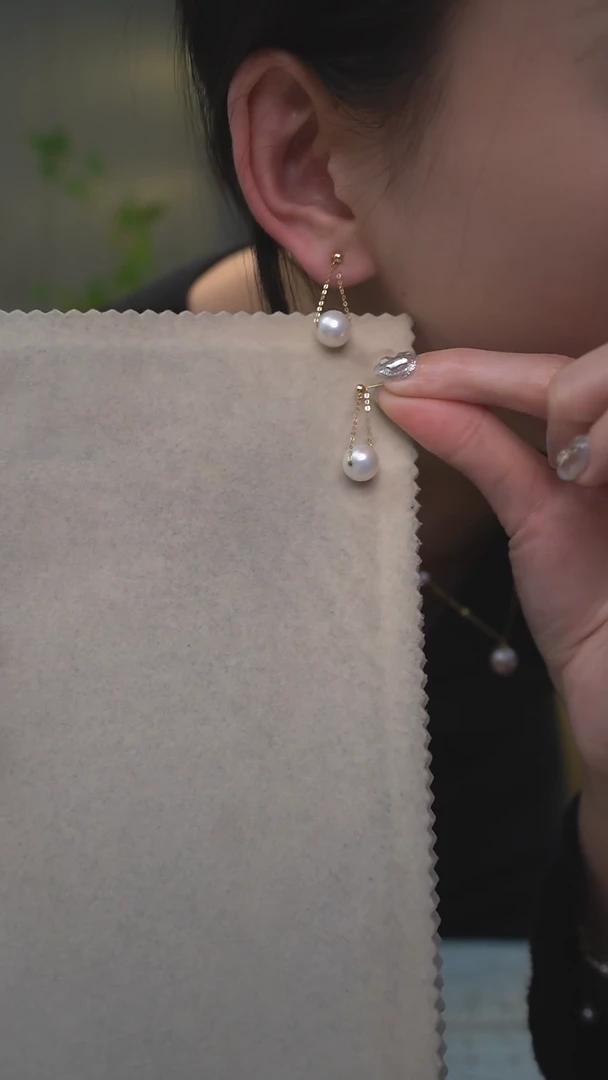 【闪购商品】淡水珍珠耳饰18K金镶嵌通体18K金     白色秋千耳环